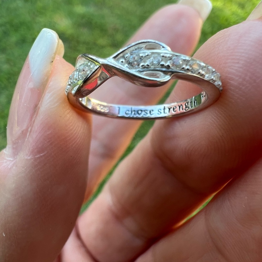 Sterling Silver Figure 8 Cubic Zirconia Ring with Inscription…I Chose Strength… - Picture 13 of 17
